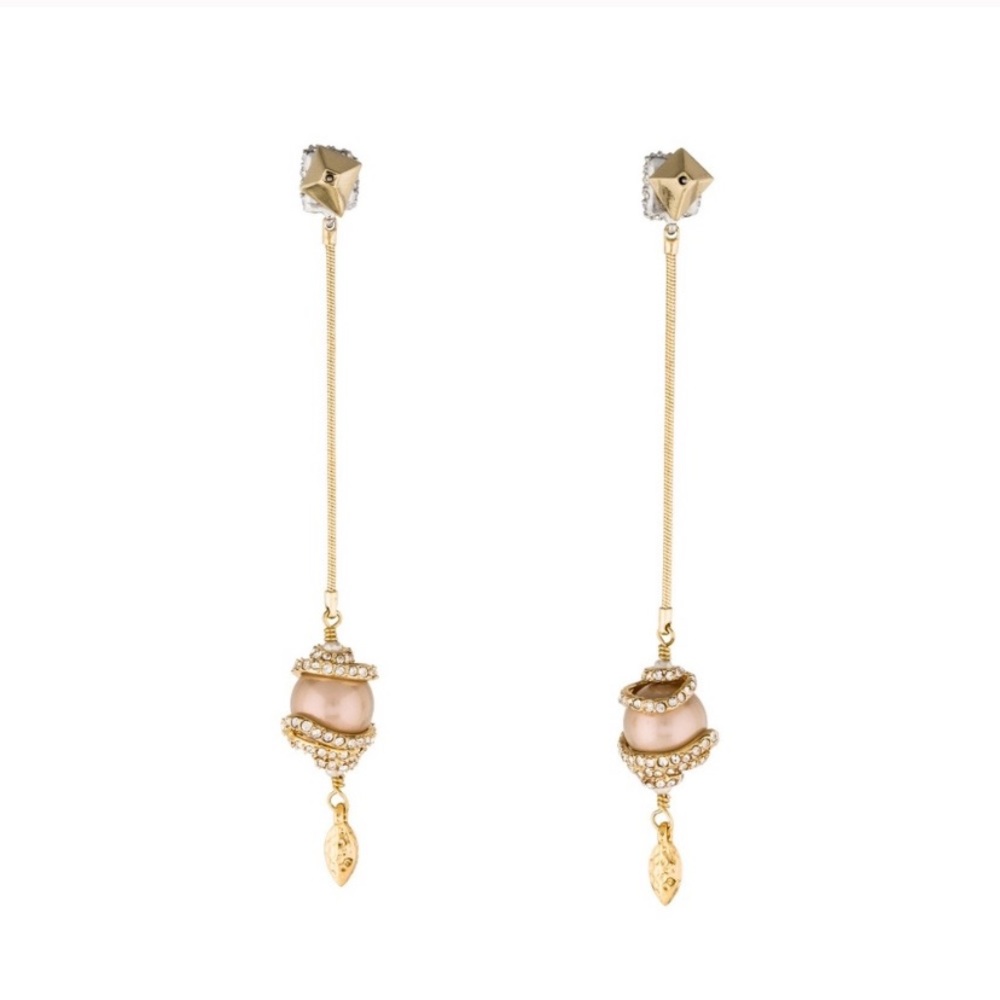 Alexis Bittar Orbiting Pavé Crystal Pearl Long Drop Earrings - Picture 2 of 8